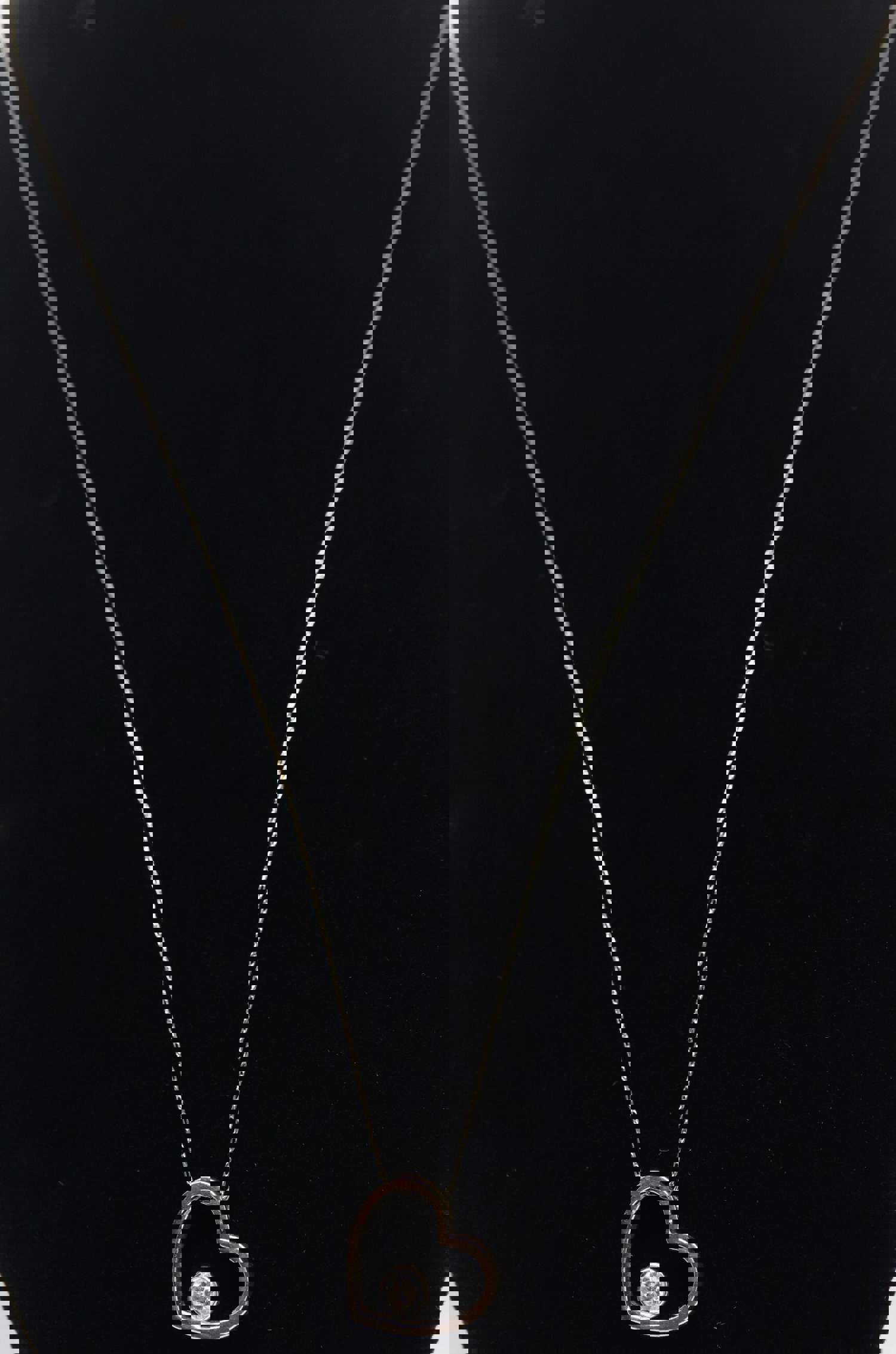 18k Open Heart 0.21ct Diamond Solitaire Pendant with 14k Thin Necklace