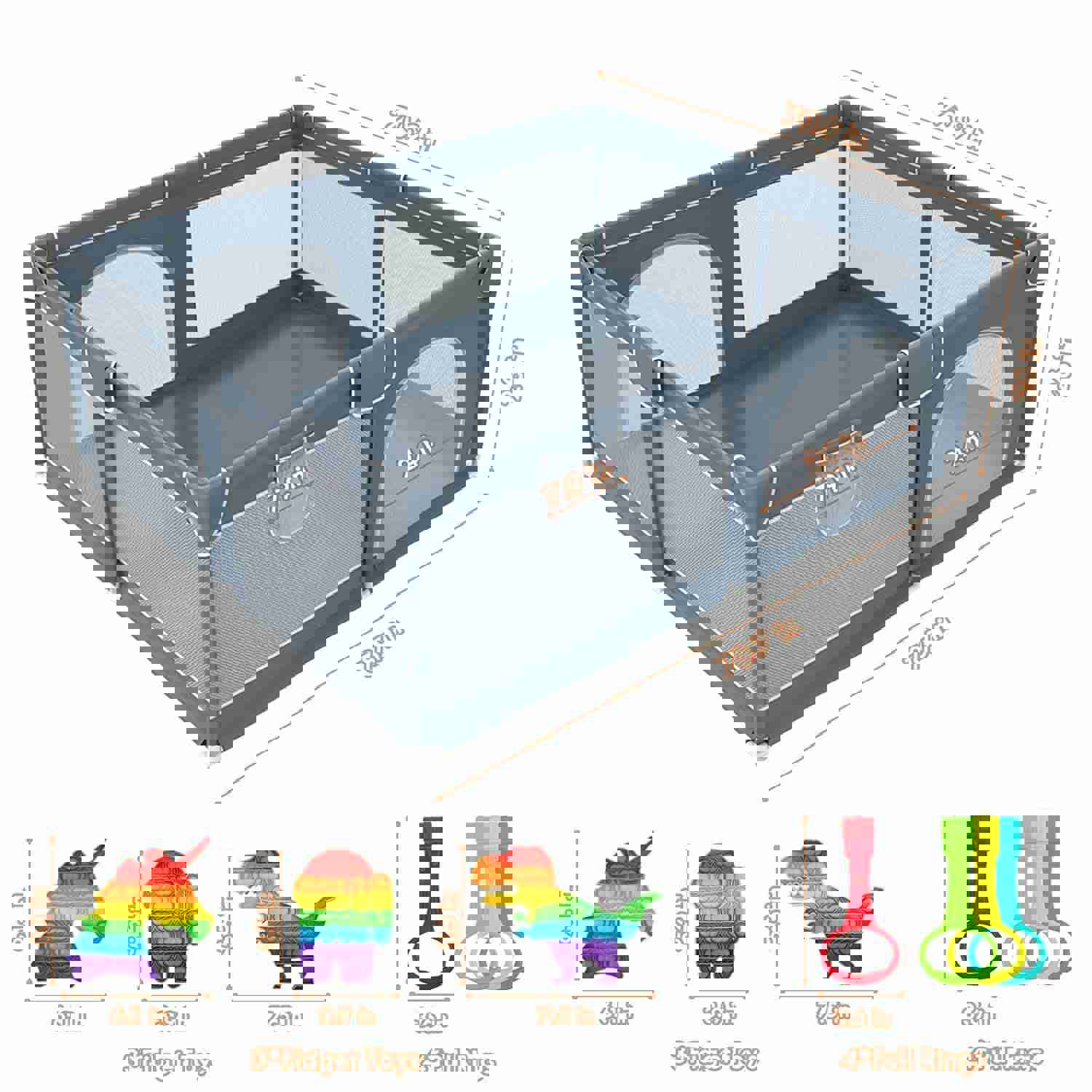Play Pen for Babies and Toddlers, Safe Indoor & Outdoor Activity Center with Breathable Mesh (Grey)