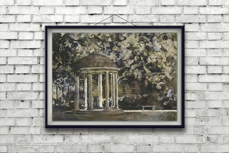 UNC Old Well Fine Art Watercolor Painting - Chapel Hill, NC