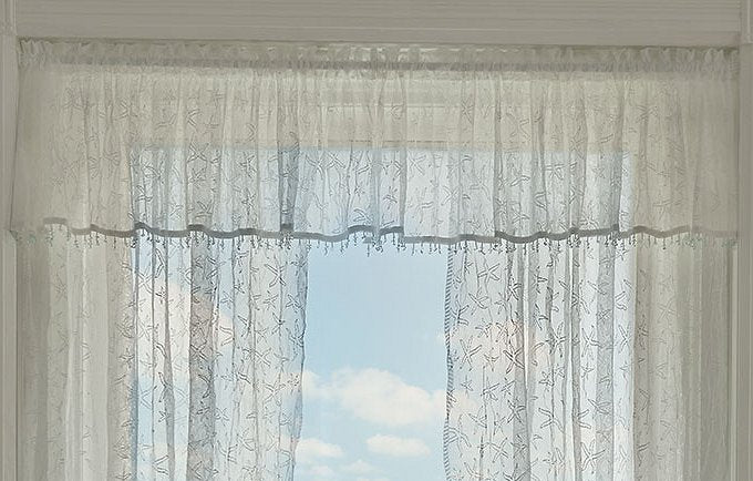 Sea Splash Starfish Sheer Curtains - Beach Cottage Window Decor