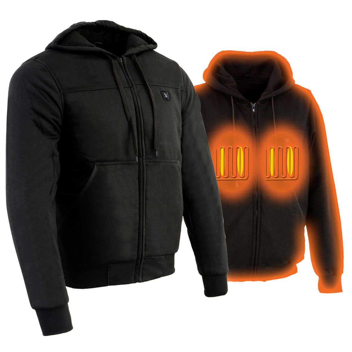 Nexgen Heat MPM1713SET12v Men's Black Heated Front Zipper Hoodie Jacket with Rechargeable Battery Pack