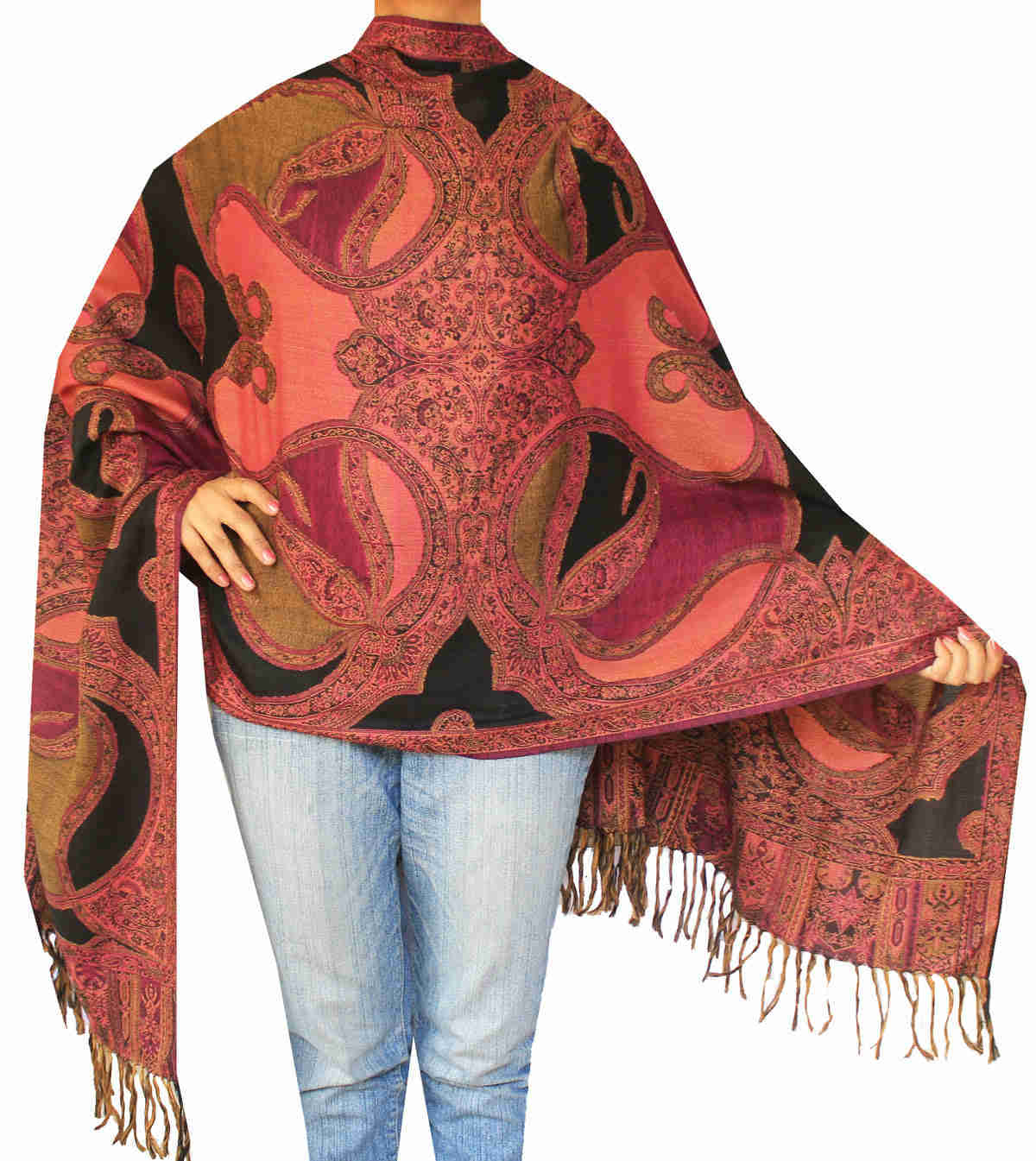Jamawar Scarf Wool Shawl Women's Wrap - Handmade in Kashmir (82 x 28 inches)