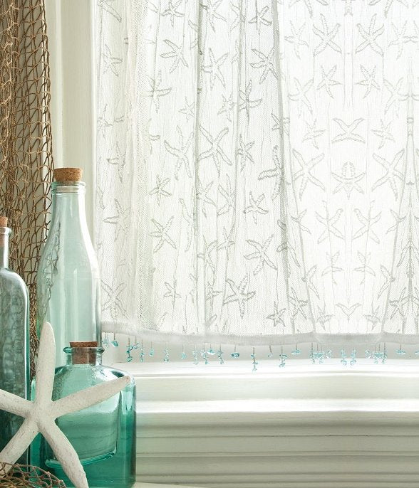 Sea Splash Starfish Sheer Curtains - Beach Cottage Window Decor