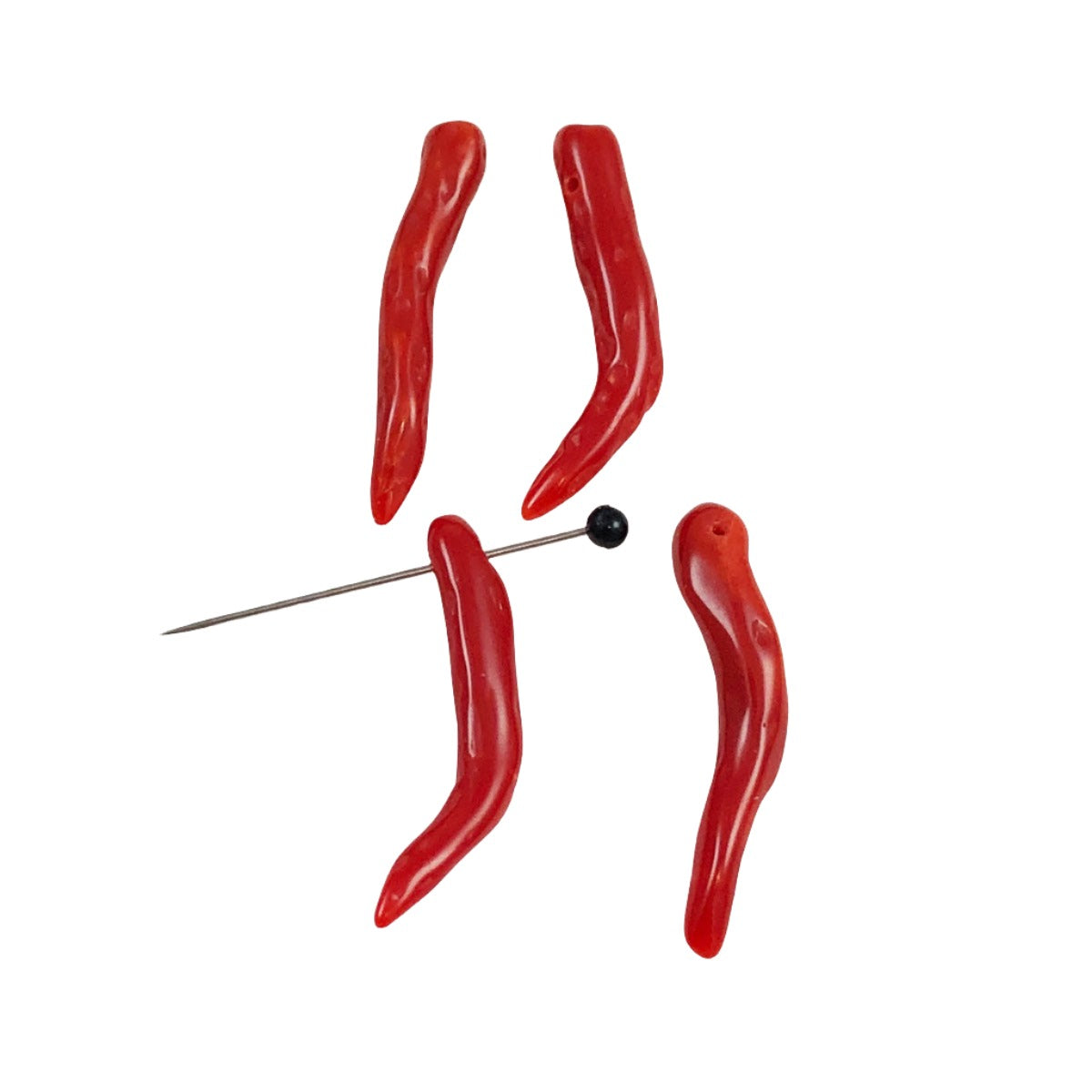 Italian Red Coral Horn Beads All Natural Cornicello (2 Pendants)