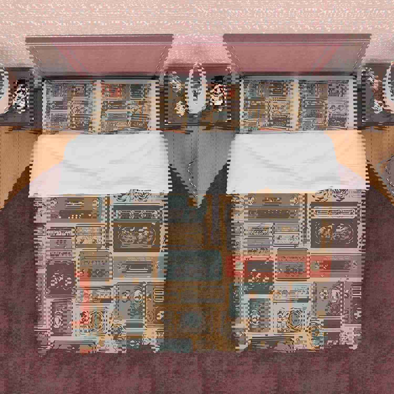 Vintage Radio Retro Bedding Set - 70s Nostalgic Duvet Cover with Zipper