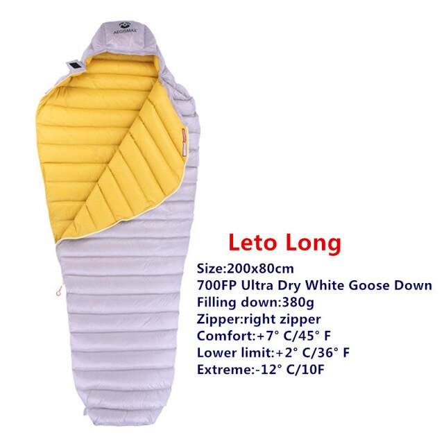 AEGISMAX Outdoor Camp Ultra Dry White Goose Down Sleeping Bag 700FP Mummy Type