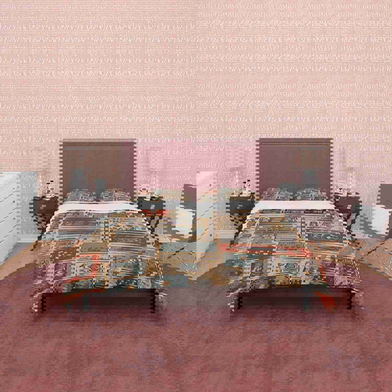 Vintage Radio Retro Bedding Set - 70s Nostalgic Duvet Cover with Zipper