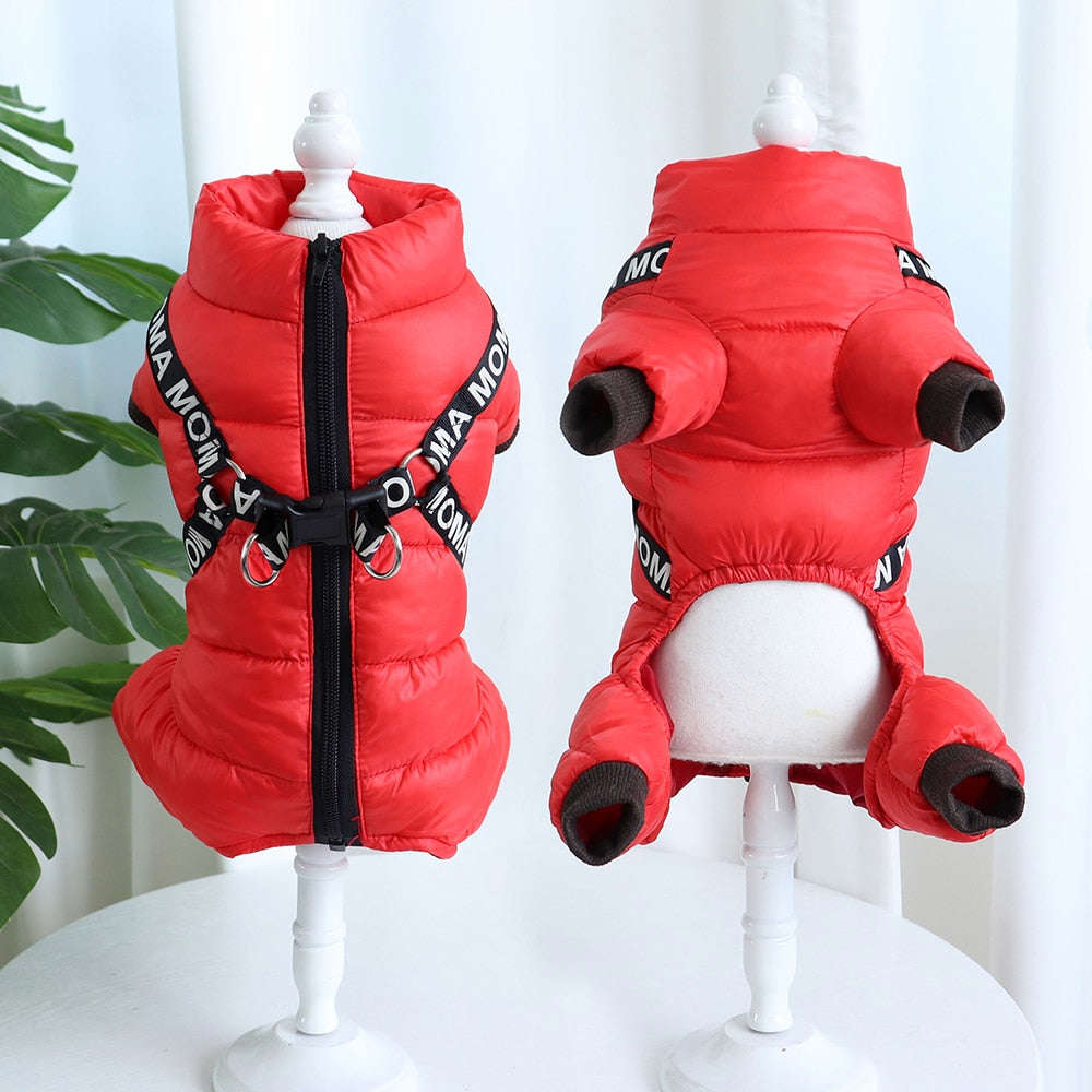 Warm Dog Clothes With Harness Winter Thick Dog Clothing Jacket Waterproof Pet Coat