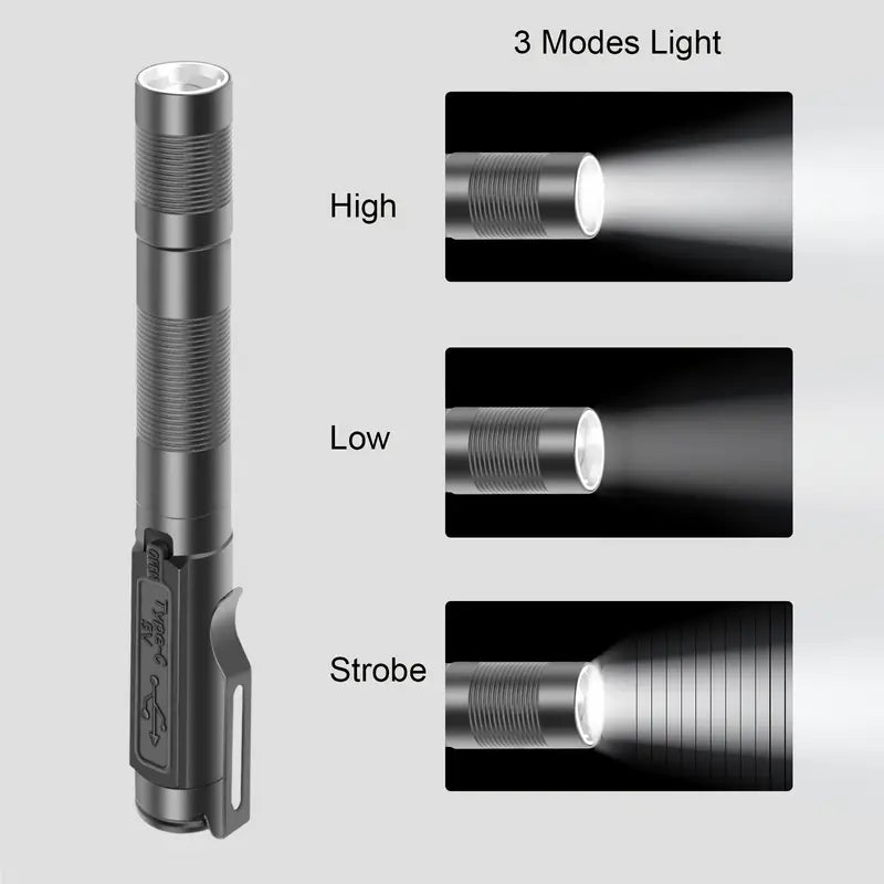 Waterproof Rechargeable USB Flashlight with Clip for Medical and Outdoor Use