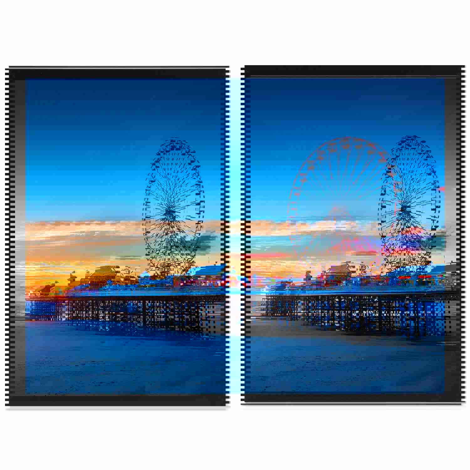 Central Pier and Ferris Wheel Landscape Photo Canvas Print for Home Décor