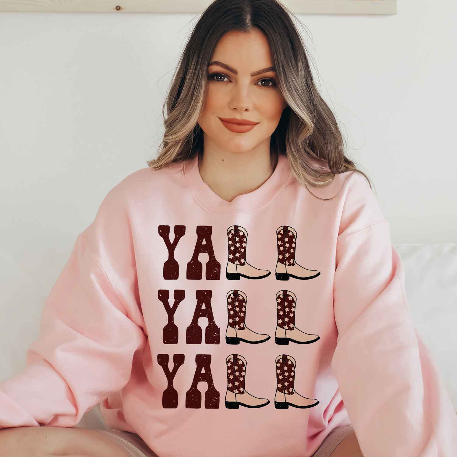 Yall Yall Yall Maroon Aggie Cowboy Cowgirl Western Boots Sweatshirt