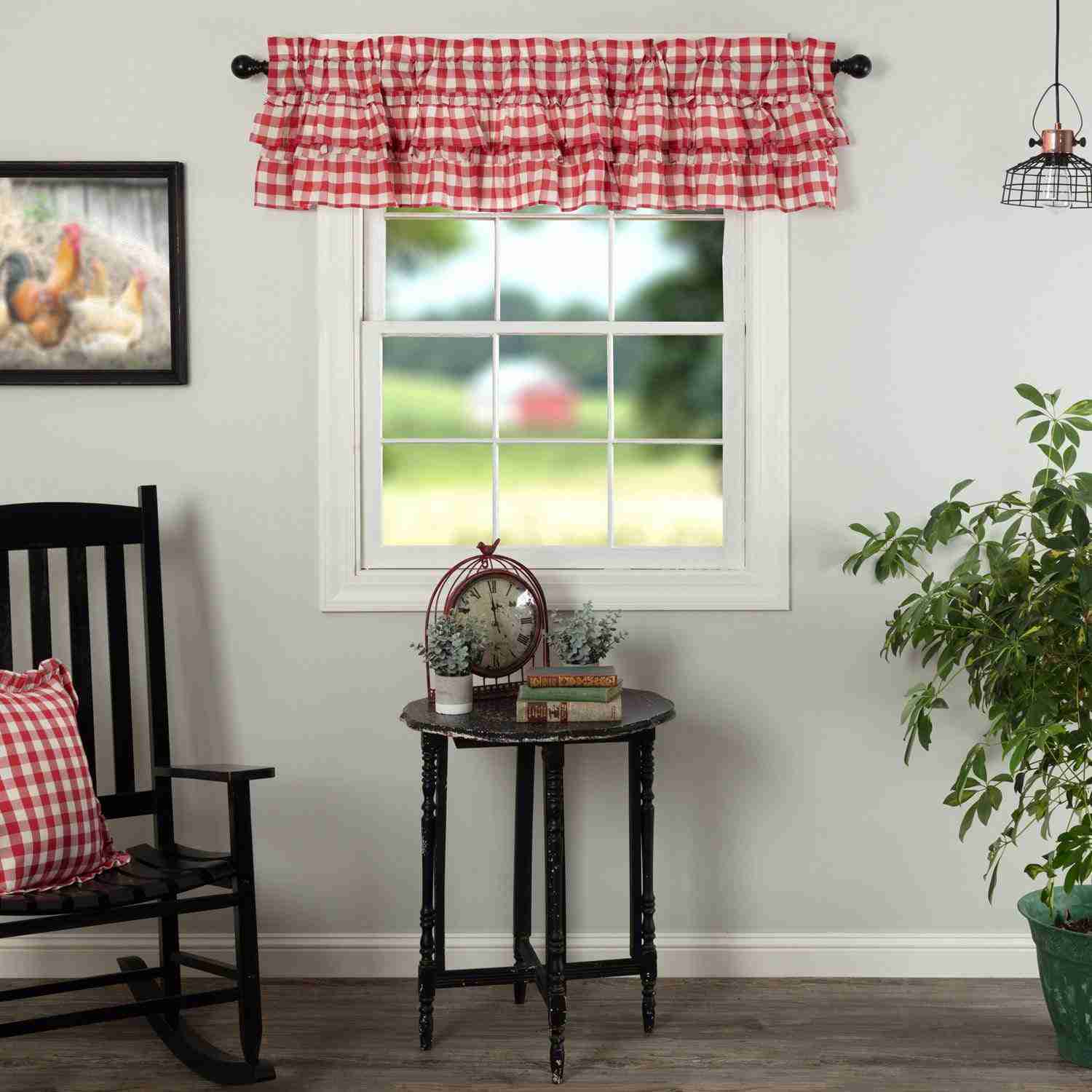 Annie Buffalo Red Check Ruffled Valance 16x72 - Premium Cotton Farmhouse Decor