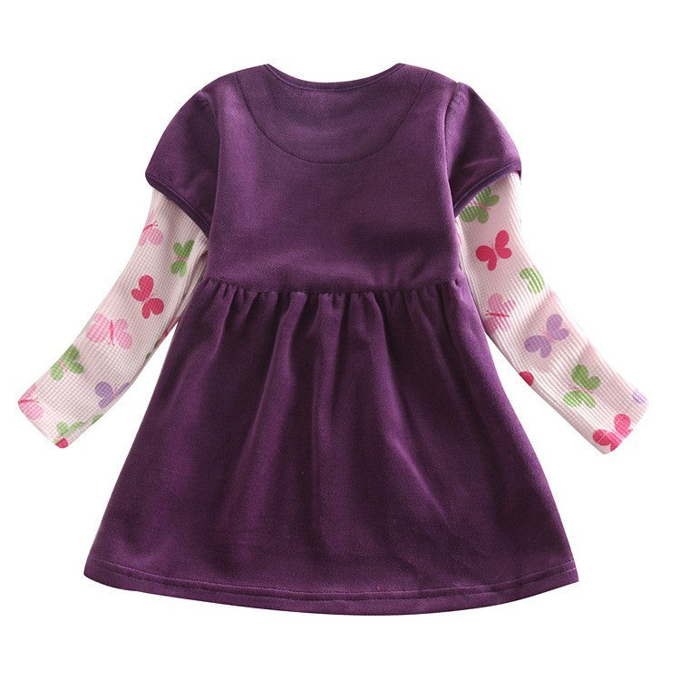 Girl Winter Floral Dress - Princess Cartoon Pig Embroidery Dress for Kids