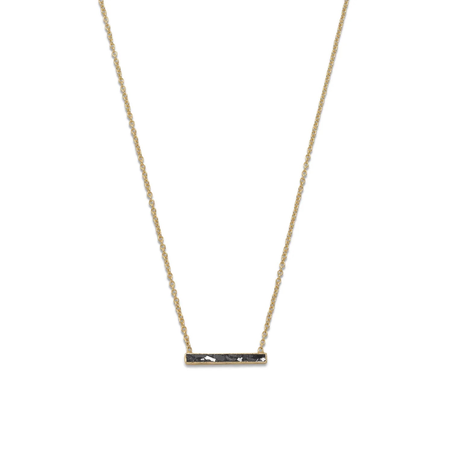 19 + 2 Extension 14K Gold Plated Diamond Chip Bar Necklace