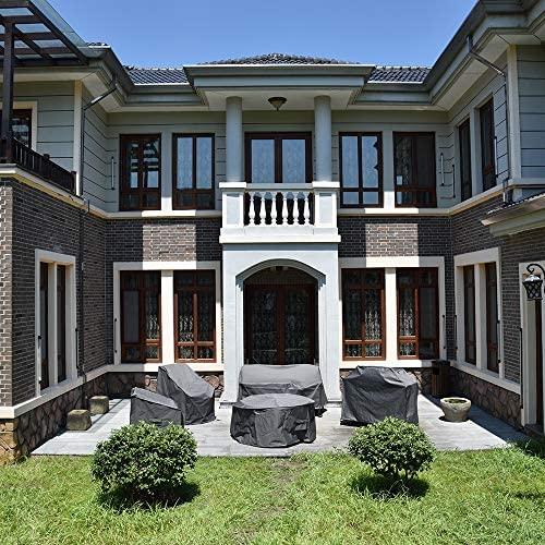 FLYMEI 144 Inches Waterproof Patio Furniture Cover with Buckle Straps, Grey