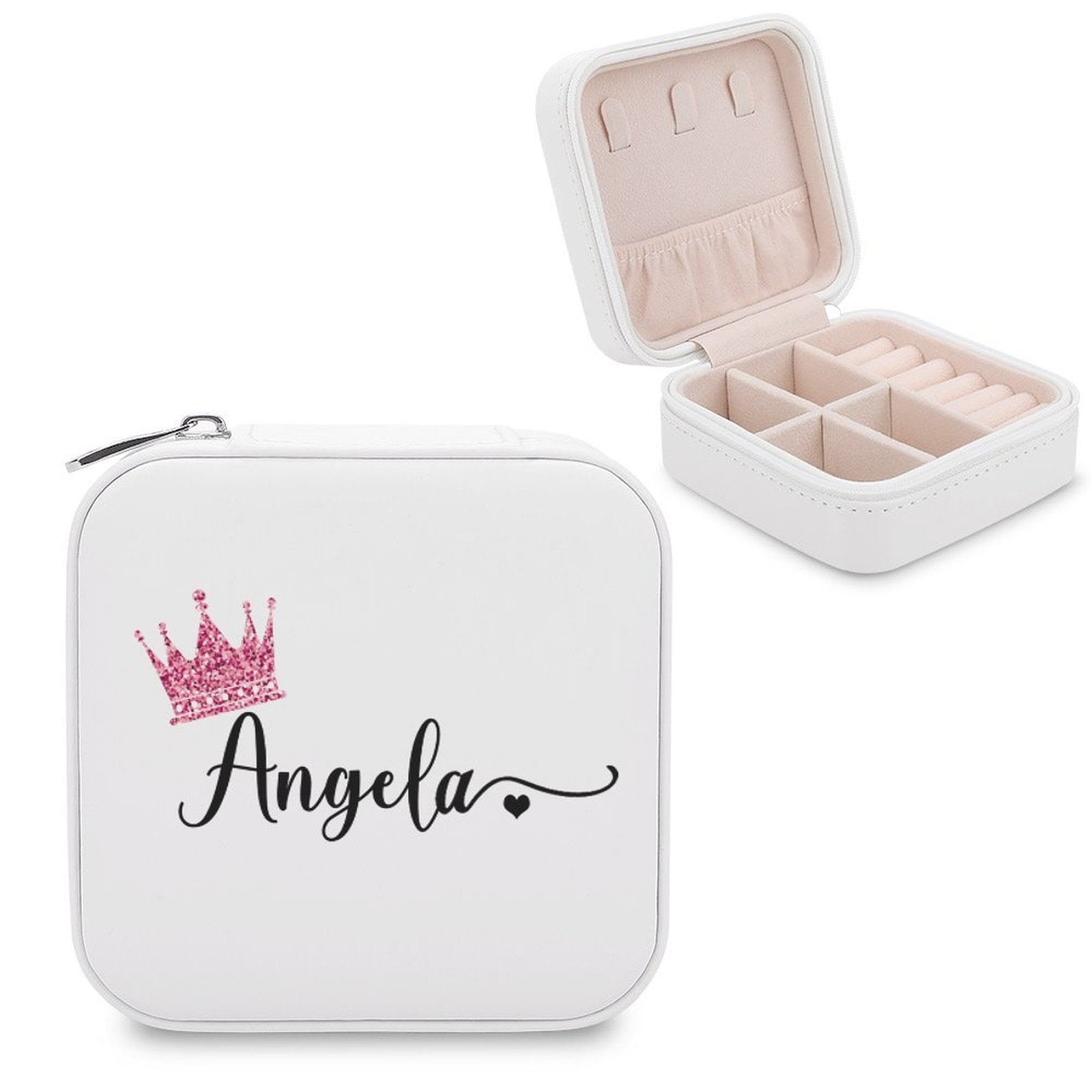 Personalized Name Crown Bridesmaid Jewelry Box - Bridal Party Gift & Travel Makeup Organizer