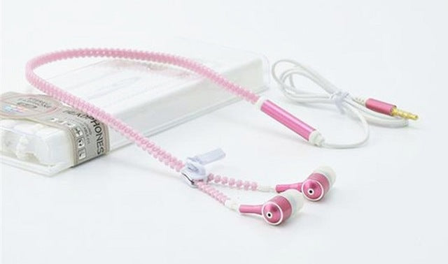 AINGSLIM Fashion Metal Zipper Light Headphones with Mic for Phone