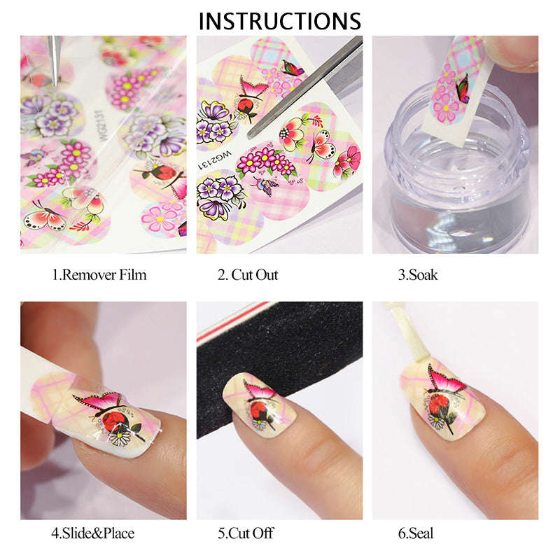 Nail Stickers Fresh Watercolor Flowers Wrinkled Chrysanthemum Plum Watermark Stickers