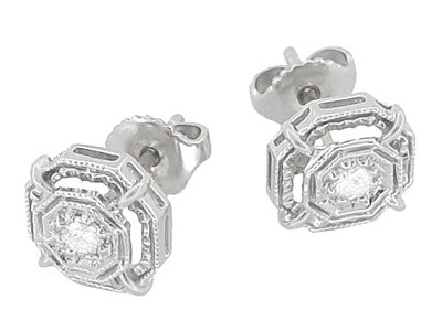 Art Deco Diamond Stud Earrings in 18K White Gold