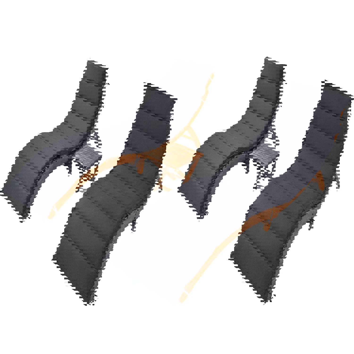 TOPMAX Outdoor Patio Wood Portable Extended Chaise Lounge Set with Foldable Tea Table