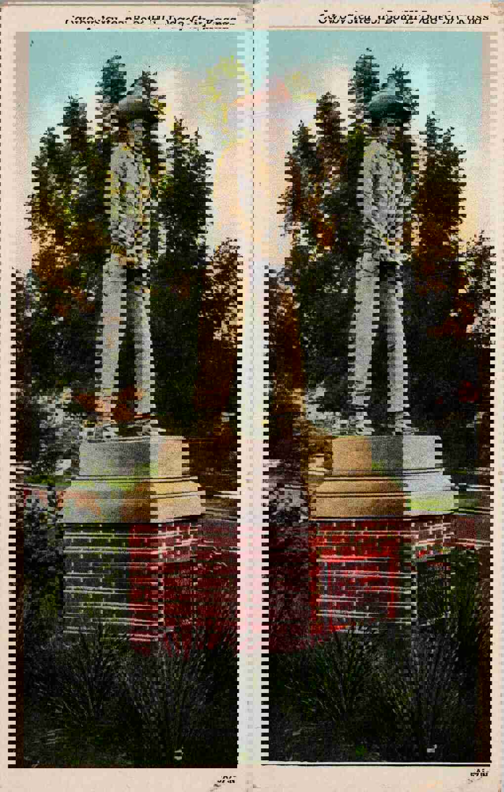 Vintage Cowboy Statue on Boot Hill Dodge City Kansas Postcard PC383