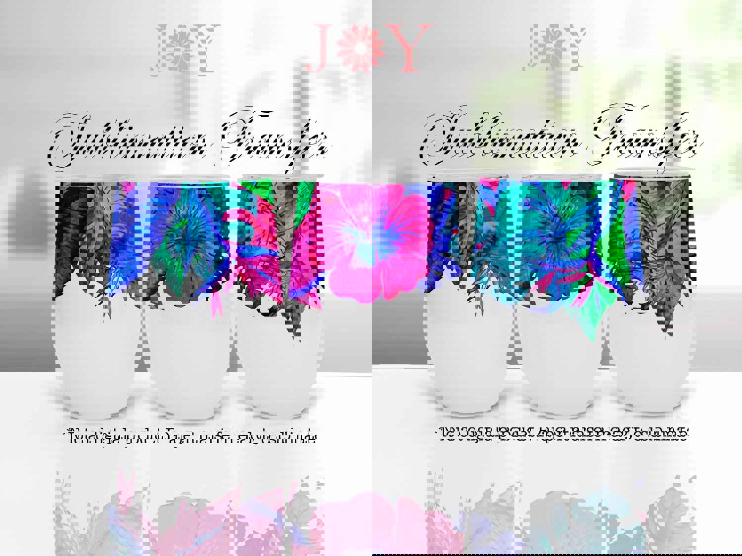 Tropical Flowers Printed Wine Tumbler Wrap Sublimation Design