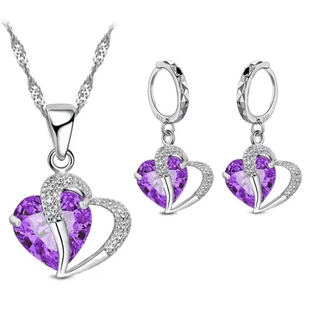 Luxury Women's 925 Sterling Silver Cubic Zircon Heart Jewelry Set