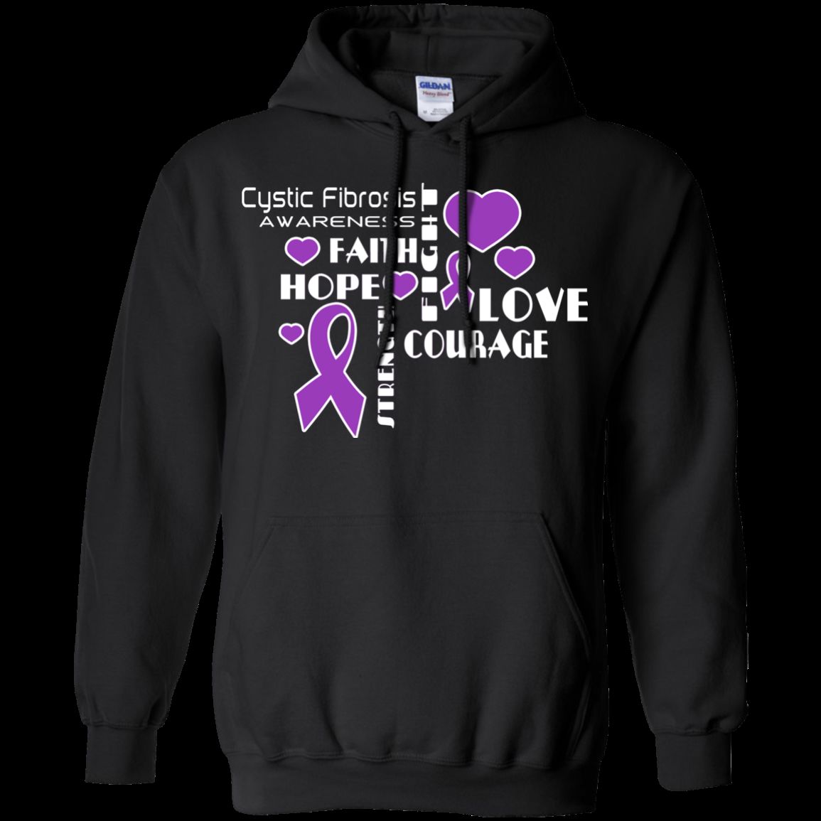 Hope Faith Love Cystic Fibrosis Awareness Hoodie - Unisex, 50% Cotton 50% Polyester