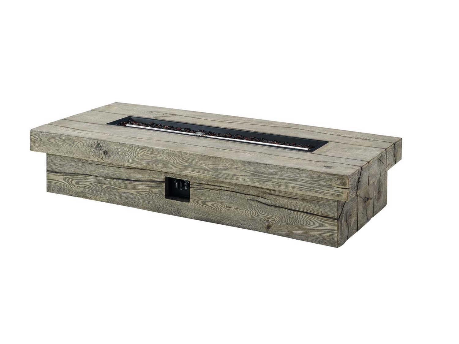 Manteo Rustic Coastal Outdoor Patio Sunbrella Sofa and Fire Pit Set in Light Gray Beige