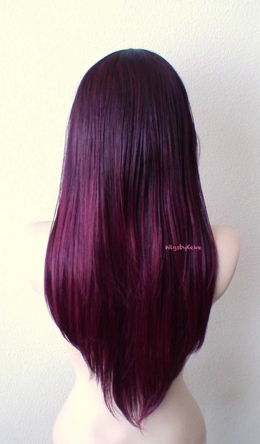 26 Wine Red Ombre Long Straight Hair with Bangs Wig