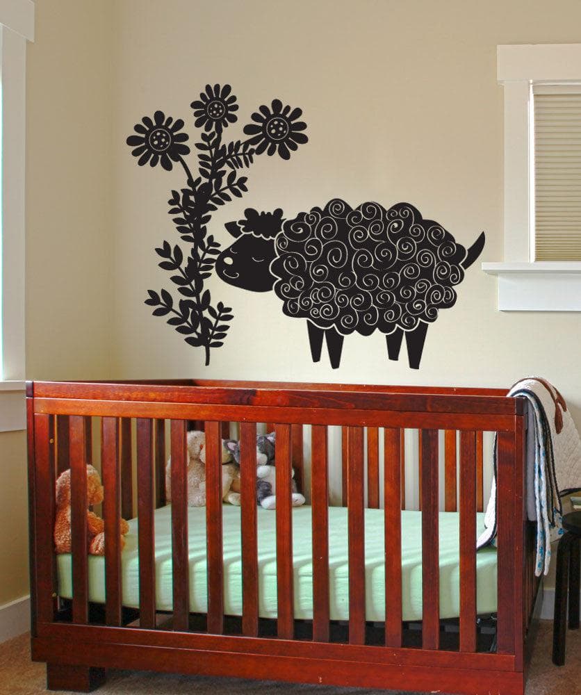 Vinyl Wall Decal Sticker Sheep and Flowers #OS_DC694 - Removable & Easy to Apply