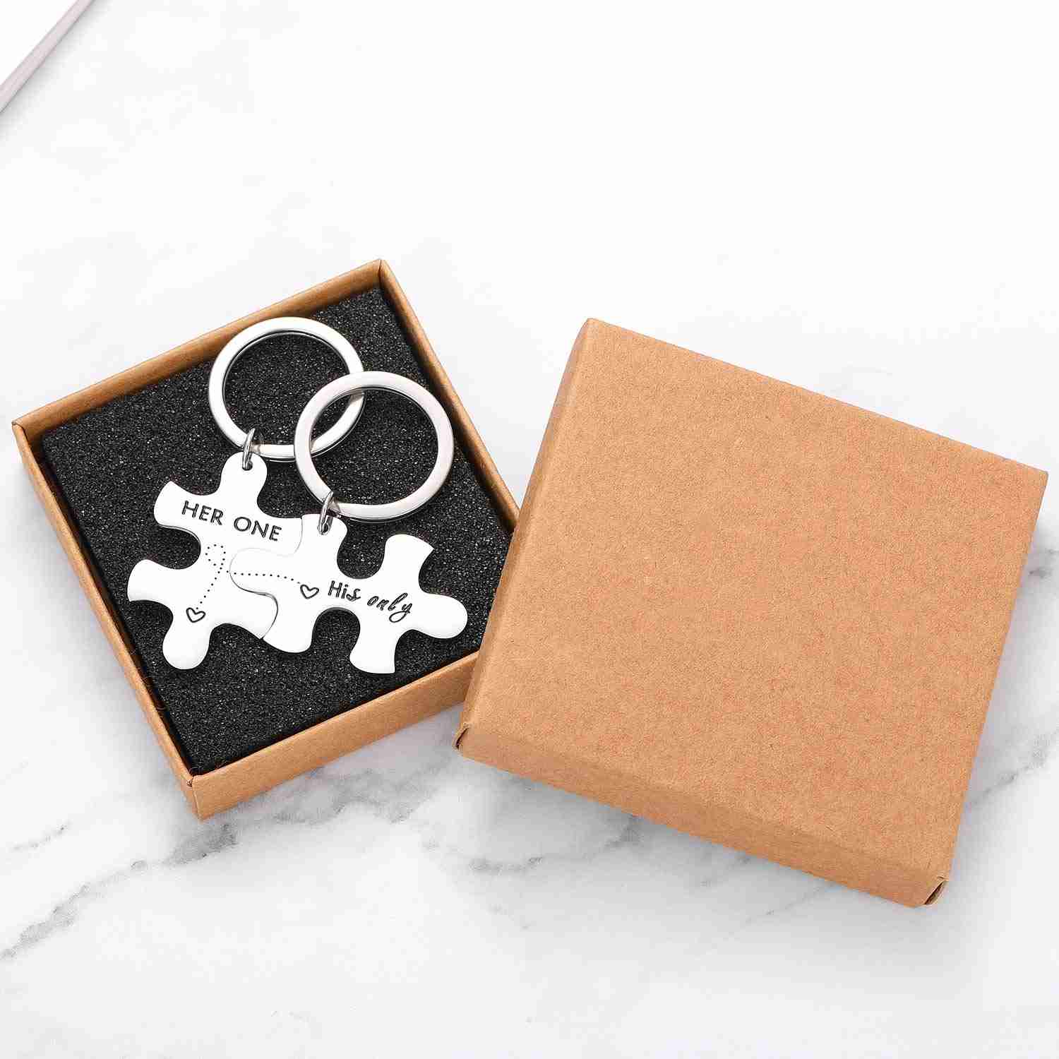 2pc Couples Keychains - His and Hers Puzzle Keychain Set for Anniversary, Valentine's Day, Christmas Gifts