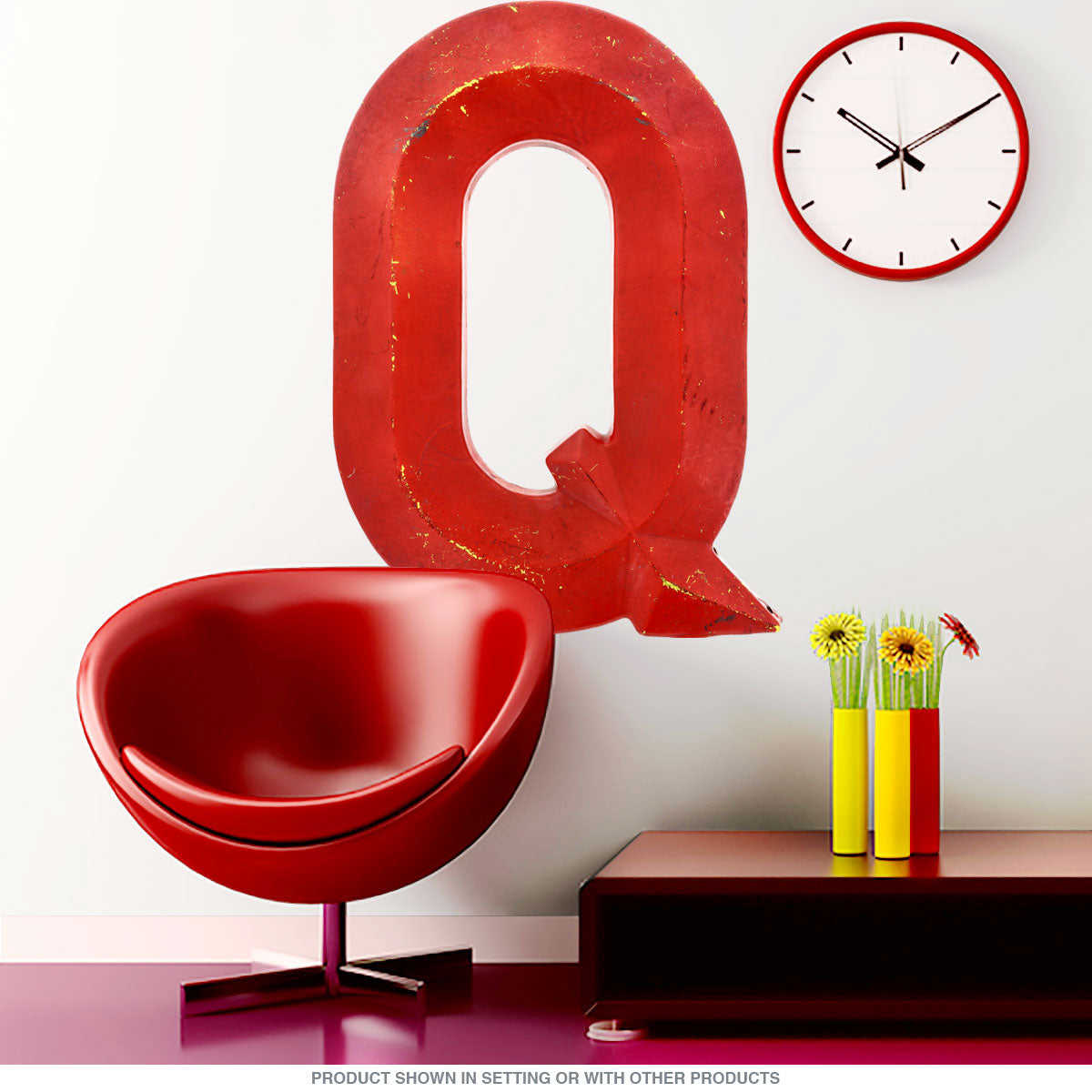 Letter Q Distressed Wall Decal Red