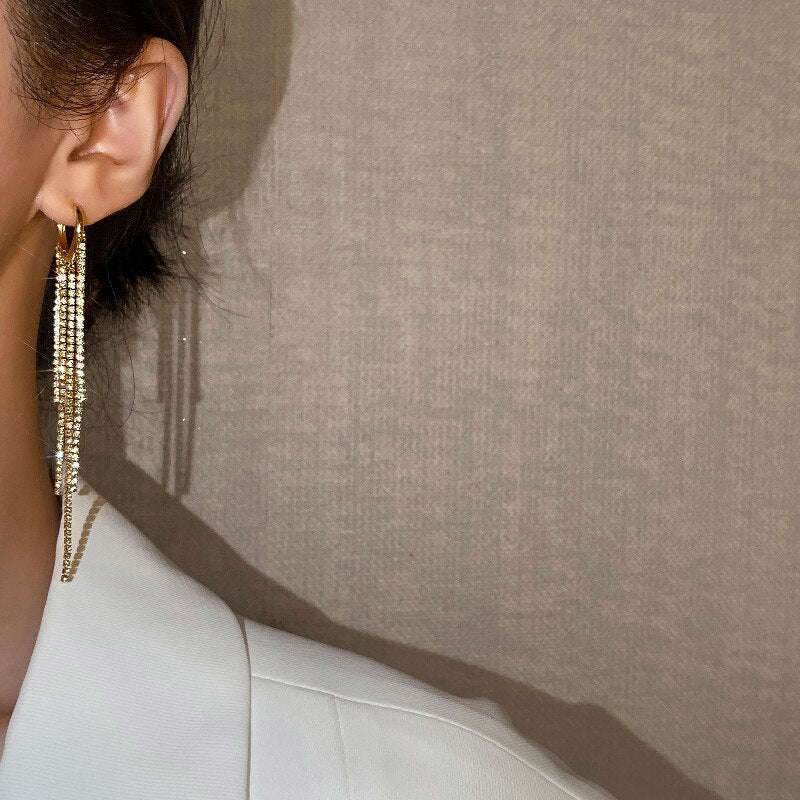 Korean Shiny Love Long Tassel Crystal Heart Earrings for Women