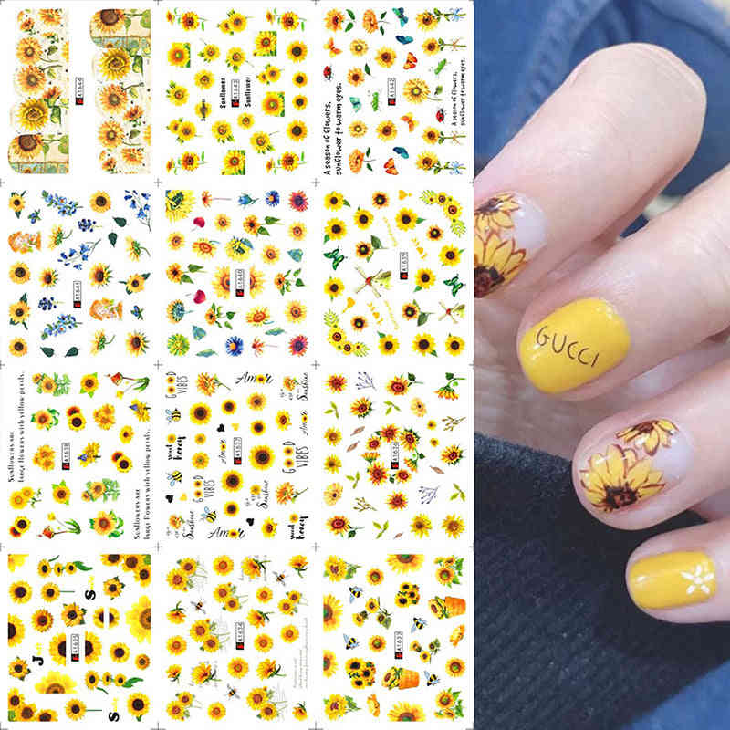 Nail Stickers Fresh Watercolor Flowers Wrinkled Chrysanthemum Plum Watermark Stickers