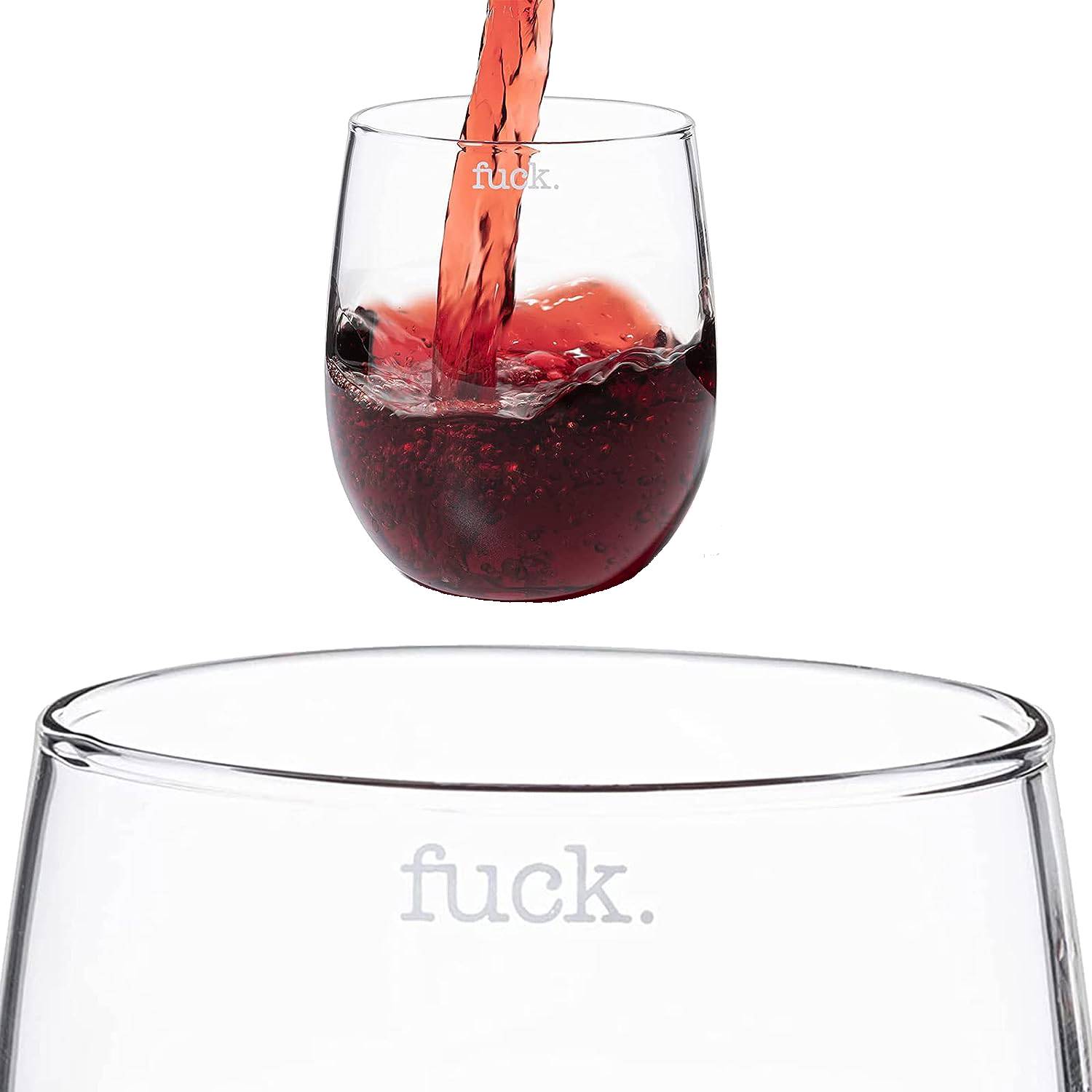 F*CK Wine Glass Single Set, Large 11 oz Stemless Glasses for Wine, Water, Comedy Gifts