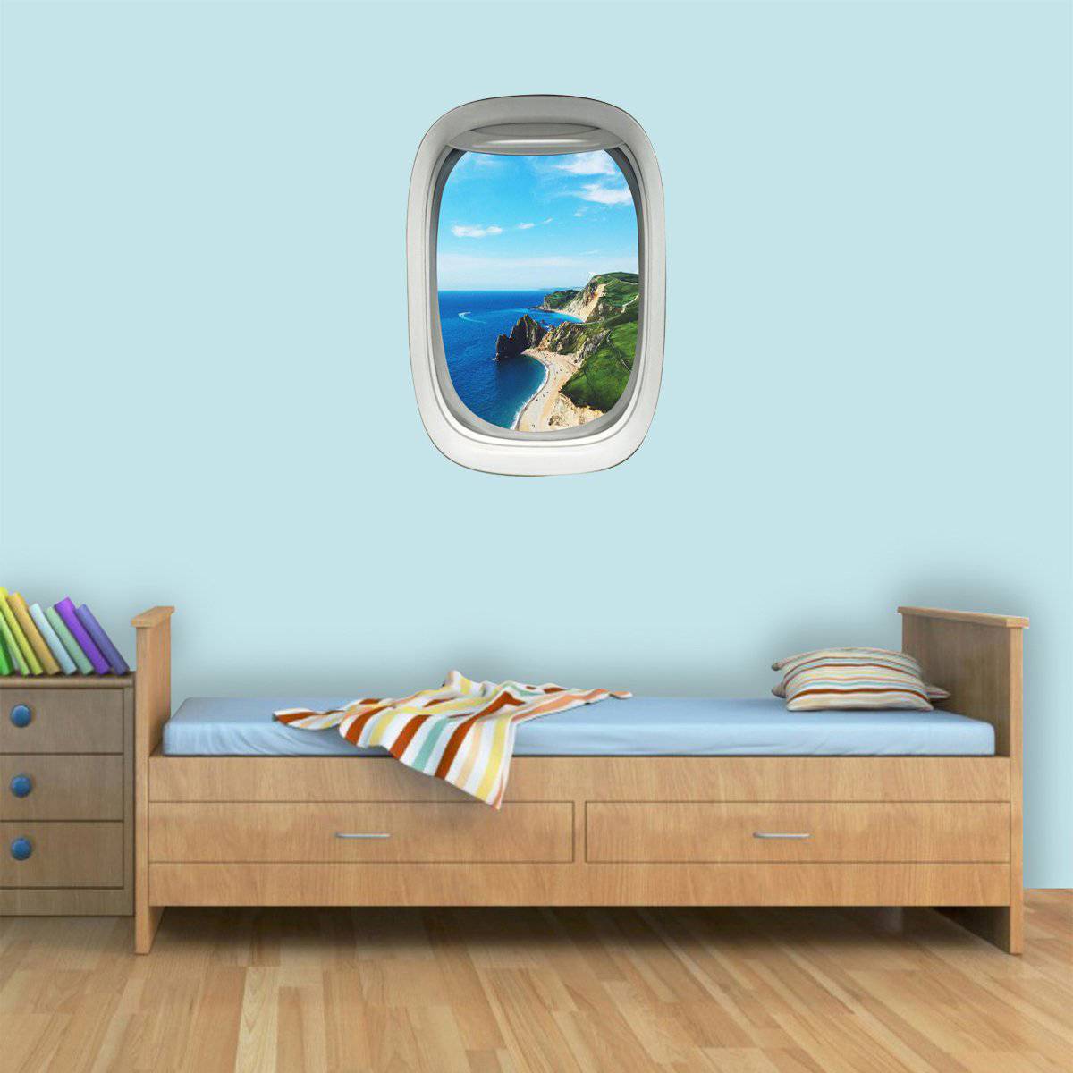 Airplane Window Beach Scene Peel and Stick Vinyl Wall Decal - PW1