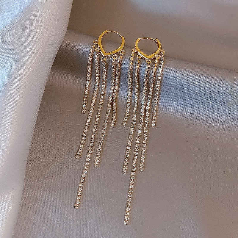 Korean Shiny Love Long Tassel Crystal Heart Earrings for Women
