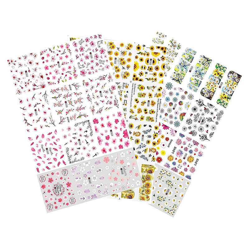 Nail Stickers Fresh Watercolor Flowers Wrinkled Chrysanthemum Plum Watermark Stickers