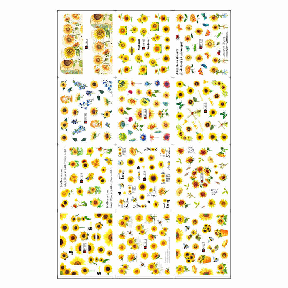 Nail Stickers Fresh Watercolor Flowers Wrinkled Chrysanthemum Plum Watermark Stickers