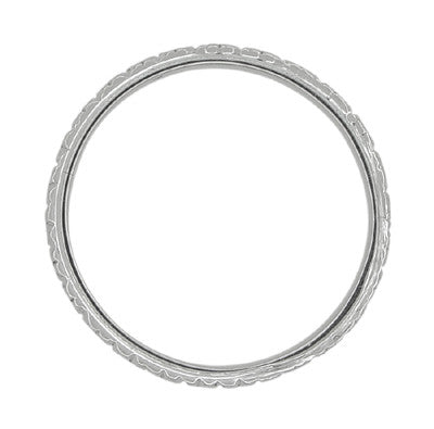 Art Deco Flowers Millgrain Edged Antique Wedding Band in 18K White Gold - Size 8.5