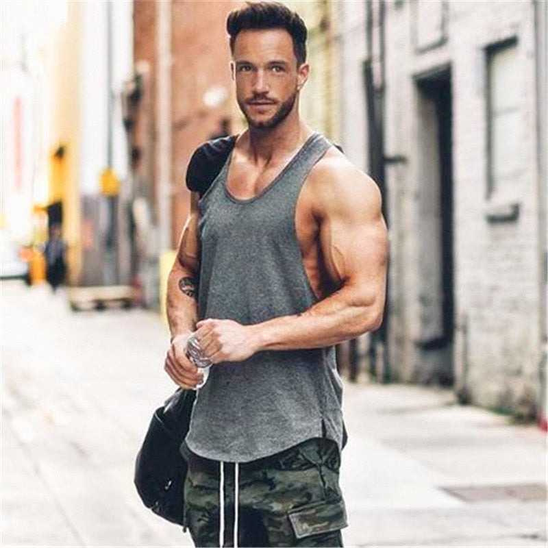 Men's Gym Cotton Singlets Bodybuilding Tank Top - Fitness Sleeveless Vest