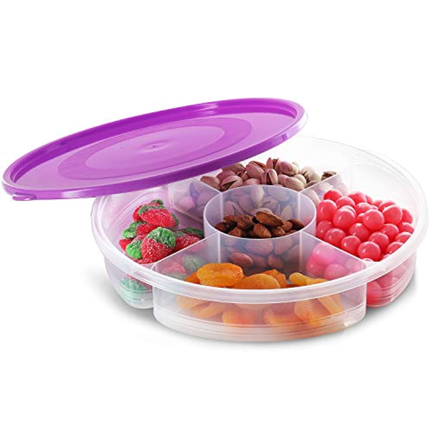 Zilpoo 2 Pack - 6 Compartment Round Plastic Food Storage Container with Lid