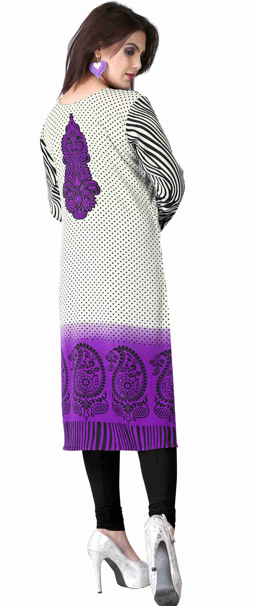 India Tunic Top Long Kurti Womens Printed Indian Clothing (Purple, XS)