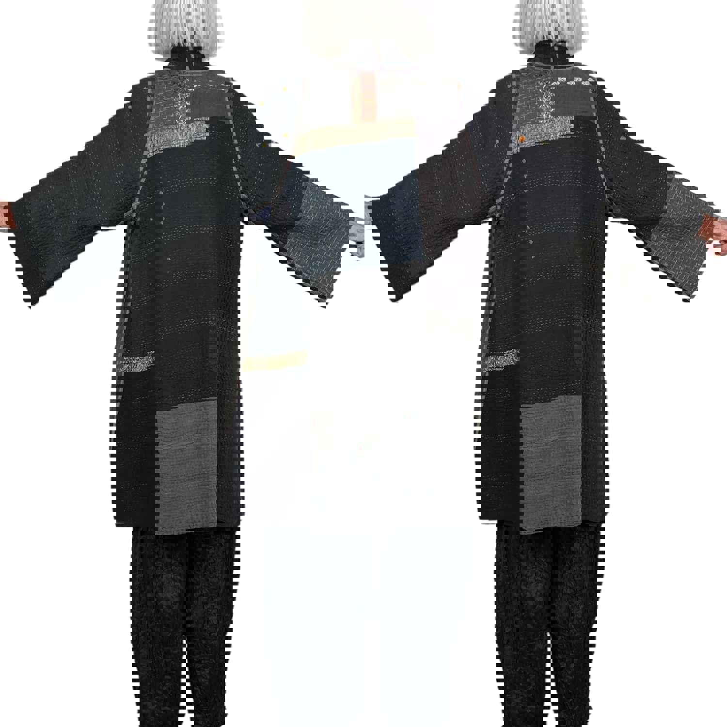 Reversible A-Line Jacket with Kimono Collar