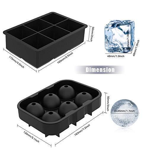 Convallaria Ice Cube Trays Whiskey Combo Mold (Set of 2) - Sphere Ice Ball Maker with Lid & Large Square Molds for Whiskey & Cocktails