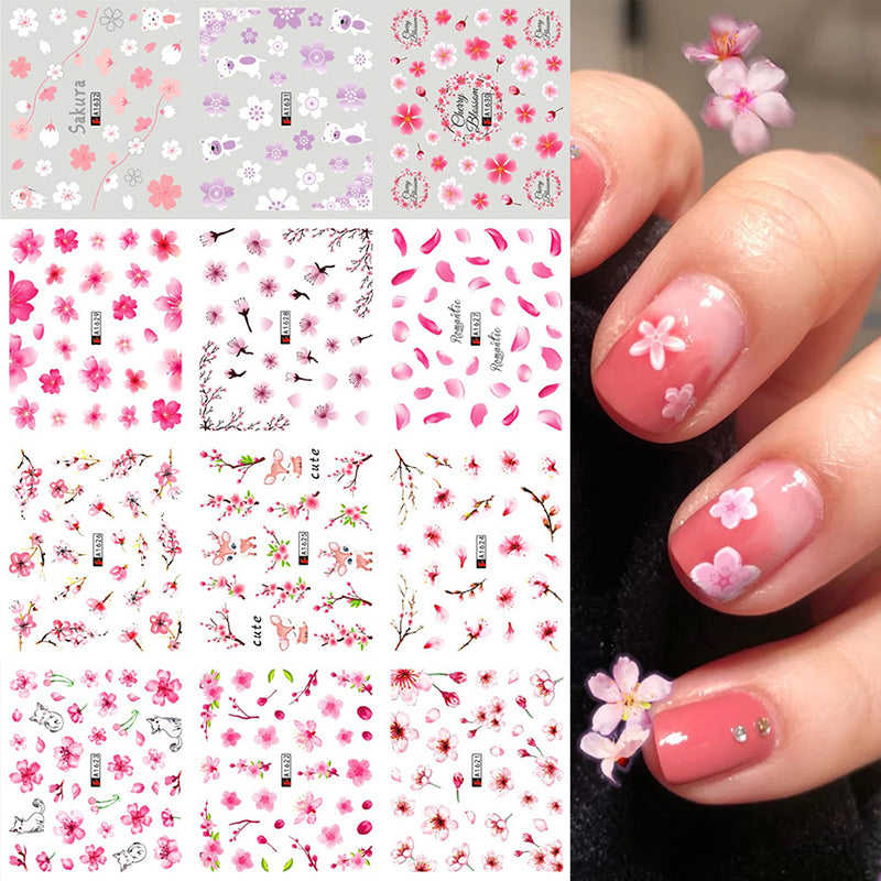 Nail Stickers Fresh Watercolor Flowers Wrinkled Chrysanthemum Plum Watermark Stickers