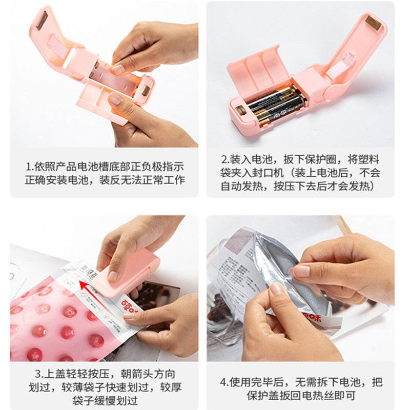 Mini Heat Sealer for Kitchen Storage - Portable Plastic Bag Sealer for Food, Snacks, Fruits & Vegetables