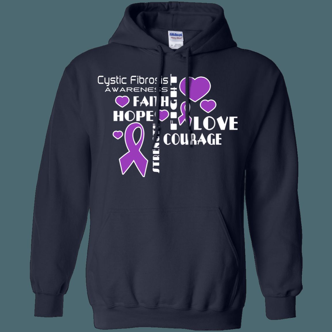 Hope Faith Love Cystic Fibrosis Awareness Hoodie - Unisex, 50% Cotton 50% Polyester