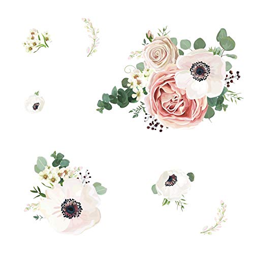 RoomMates Fresh Floral Peel And Stick Giant Wall Decals - White, Pink, Green, 1 Sheet (36.5" x 17.25")